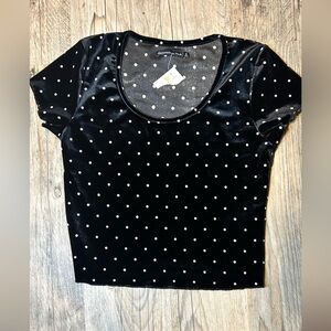 Abercrombie & Fitch Women S Black Velvet Polka Dot Lettuce Trim Crop Top